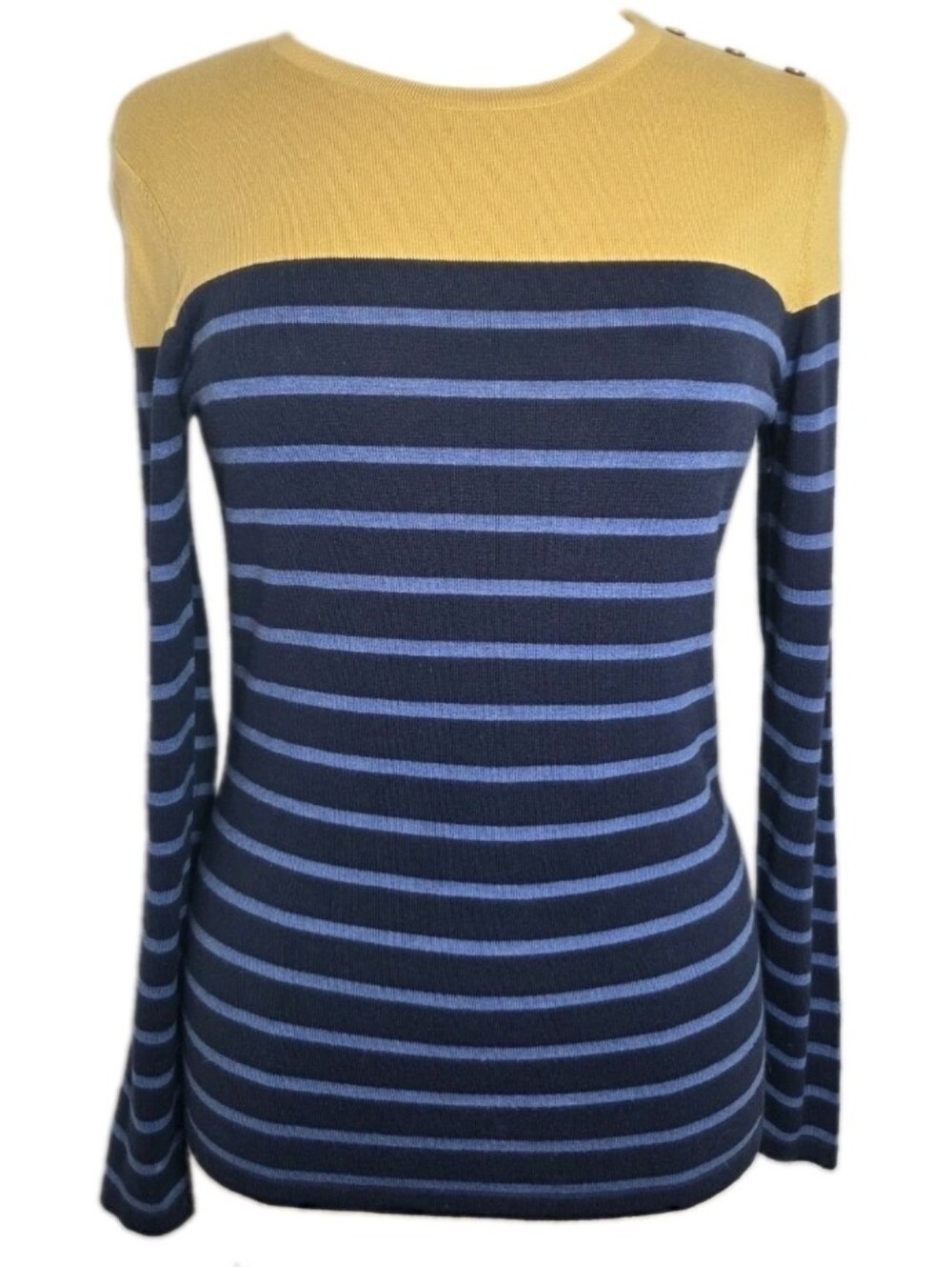 J. McLaughlin Womens XS Yellow Blue Striped Knit Sweater Cotton Modal Nautical